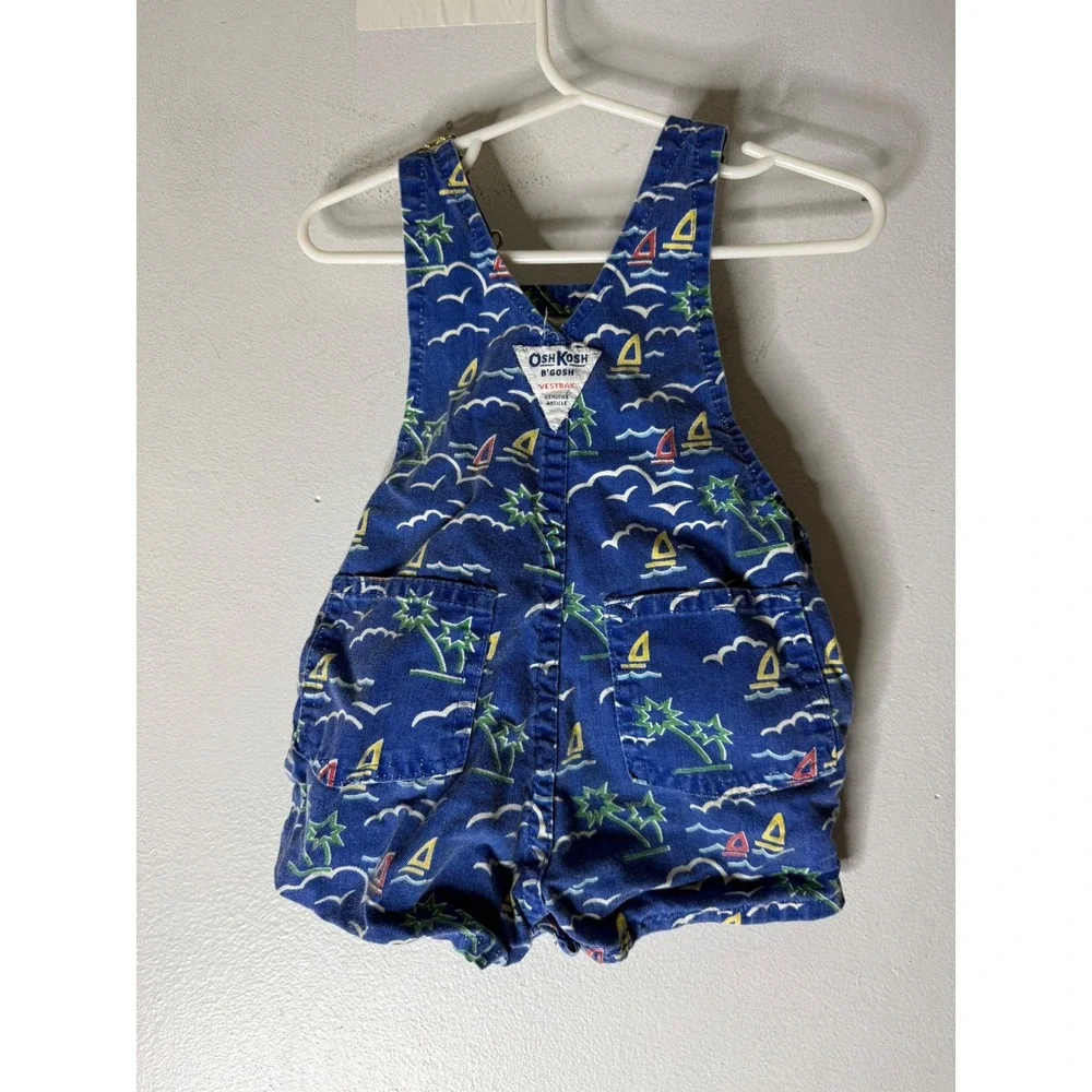Vtg OshKosh B'gosh Overalls Sailboats Nautical Size 12 Months USA Made Rare